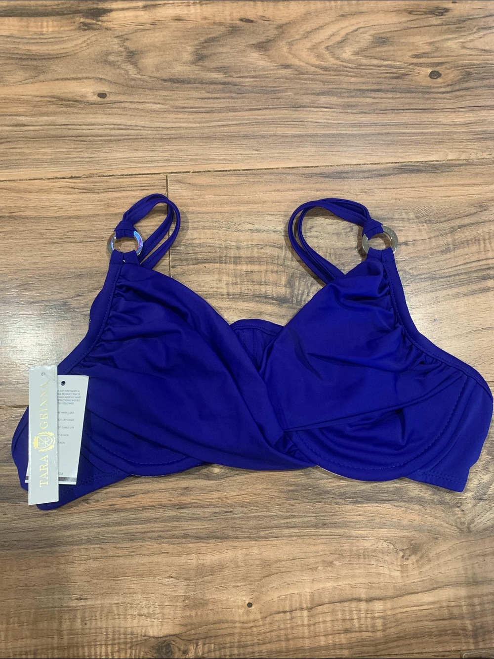 Women's NWT Tara Grinna Underwire with Cross Front Bikini Bra Top with Overlay